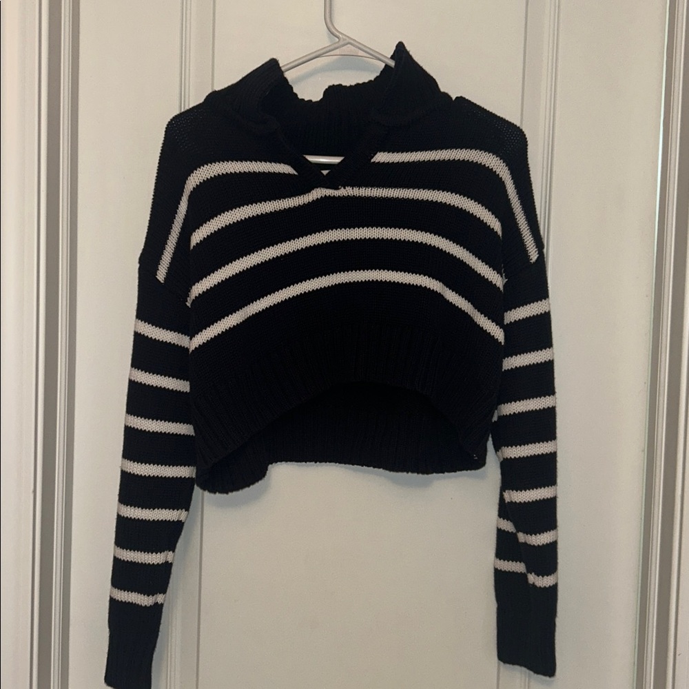 La Hearts Navy and White Striped Collared Sweater- Hollister- Never worn